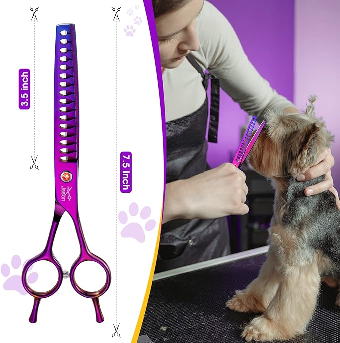 JASON Dog Grooming Chunker Scissor - 7" Professional Hair Shears Purple