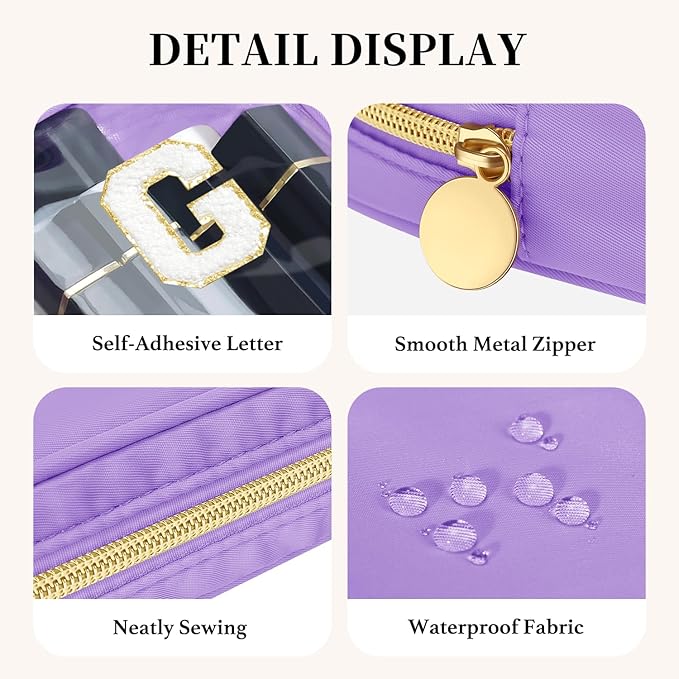 GODEAGLE 2PCS Personalized Preppy Makeup Bag Set, Small Makeup Pouch & Large Cosmetic Bag, Premium 26 Chenille Letters, Cute Skincare Bag, Birthday Gifts for Girls Woman (Blue)