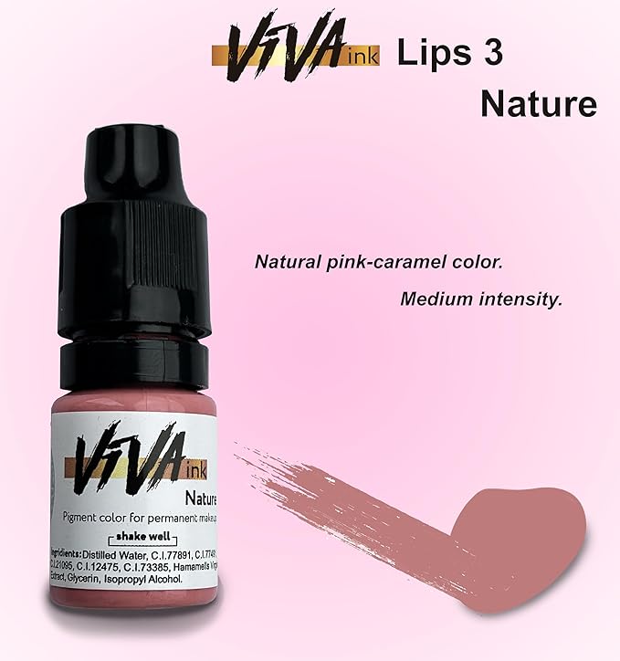 VIVA INK Lip Pigment – Nature – Permanent Lip Makeup – Microblading Ink for Durable and Colorful Lips – Long Lasting Color Lip Cosmetics (0.2 oz)