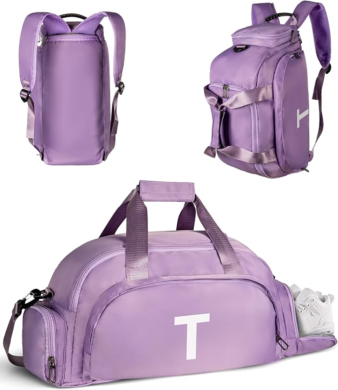 Vogewood Initial Gym Bags with Shoe Compartment, Sweet 16 Gift for Girls