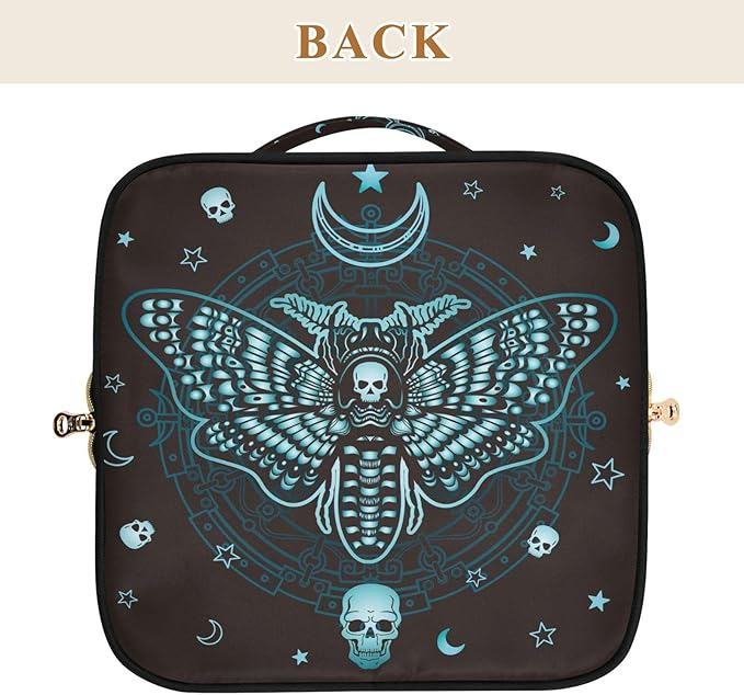 MNSRUU Makeup Organizer Bag, Gothic Skull Butterfly Travel Makeup Bags Makeup Vanity Case Large Capacity Rhombus Cosmetic Toiletry Bag for Girl Women Ladies