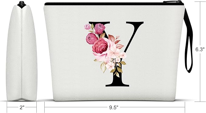 Vavabox A-Z Personalized Makeup Bag, Birthday Gifts for Women Mom, Gifts for Best Friend, Bride Bridesmaid Cosmetic bag (Y, 01-White)