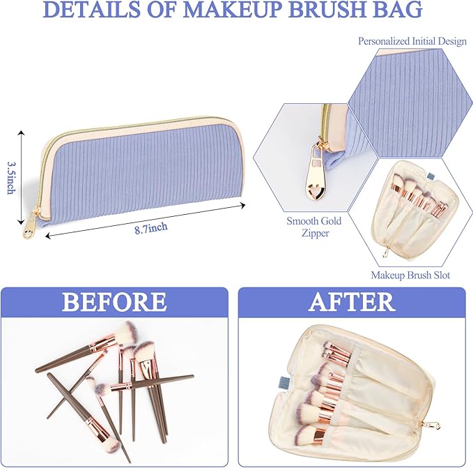 Sernaxi Personalized Initial Makeup Bag Trendy Stuff Corduroy Cosmetic Bag Travel Toiletry Bag, Valentine’s Day Gift Makeup Organizer Case & Makeup Pouch for Women Teen Girls Mom Girlfriend Wife