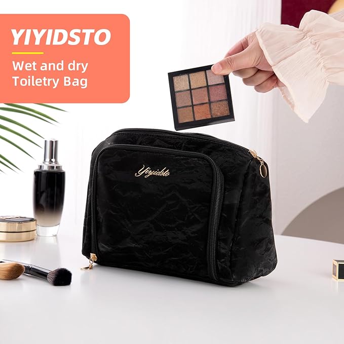 YIYIDSTO Cosmetic Bag Travel Makeup Bag Large Capacity Small Travel Zipper Pouch Makeup Organizer Bag for Women (Black-2 Pack)