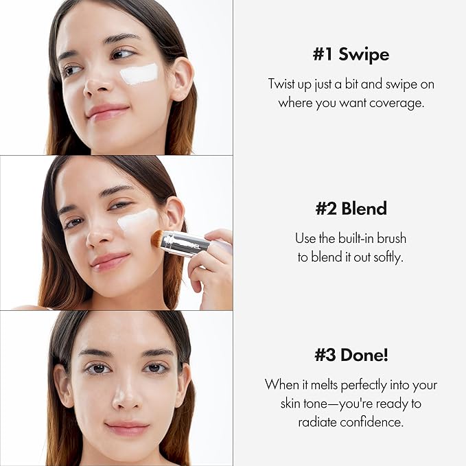 ELROEL Blanc Cover Cream Stick V White - Korean Color-Changing Foundation Stick with Volufiline - Medium to Full Coverage Dewy Finish Base Makeup - Dual-Ended with Detachable Brush (202 Natural)