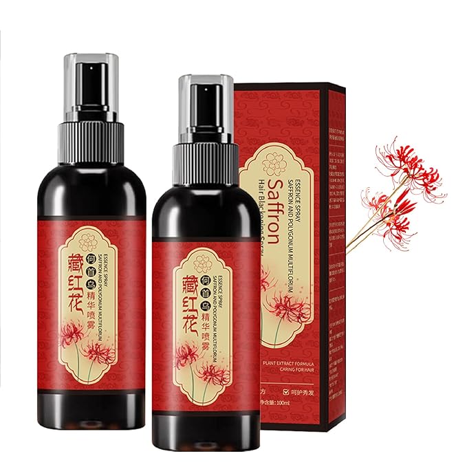 Baysea 2pcs Saffron Hair Spray, Saffron Hairs Blackening Spray, Japanese Saffron Essence Spray, Leaving Hairs Shiny Non-Frizzy