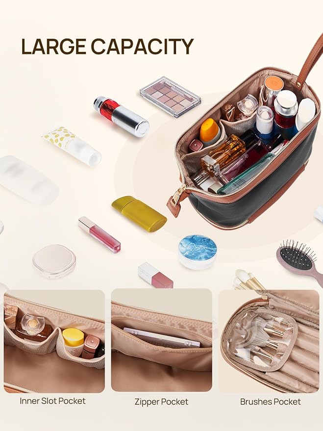 Telena Makeup Bag Large Capacity Travel Cosmetic Bag Portable PU Leather