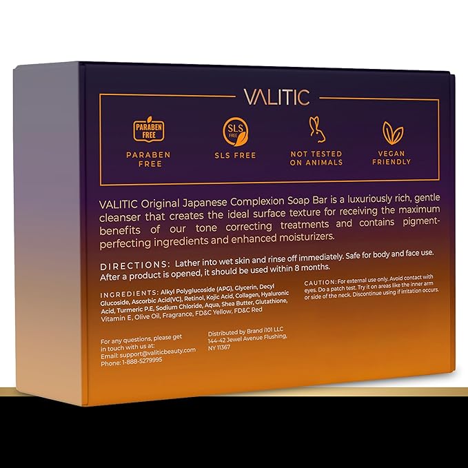 VALITIC Kojic Acid Soap for Hyperpigmentation - with Glutathione, Collagen & Vitamin C - Advanced Soap Bars with Turmeric - Original Japanese Complex for Dark Spot Correction - 4 Pack