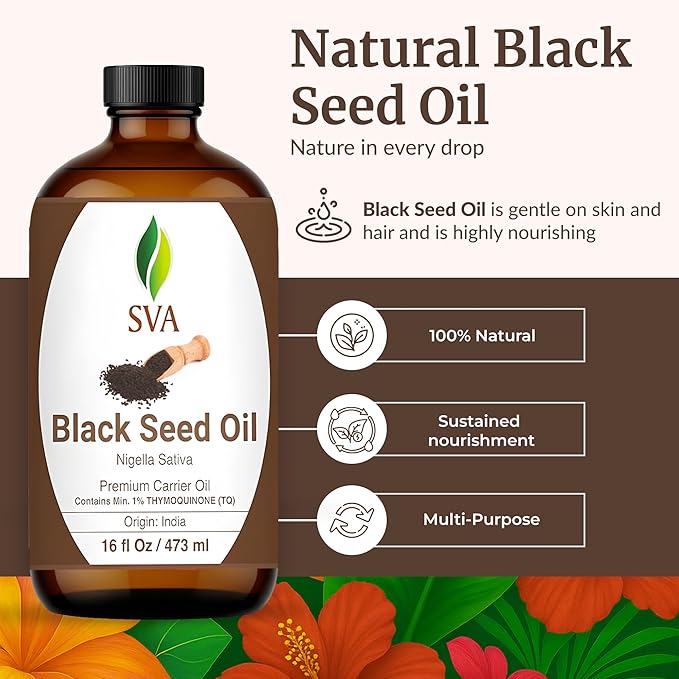 SVA Black Seed Carrier Oil, Glass Bottle, Large Size, 16 Fl Oz (473 ml)
