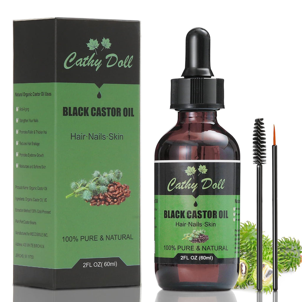 Cathy Doll Jamaican Black Castor Oil Organic Cold Pressed Castor Oil For Hair 100% Pure Natural Castor Oil For Eyelashes Eyebrows (2 oz)