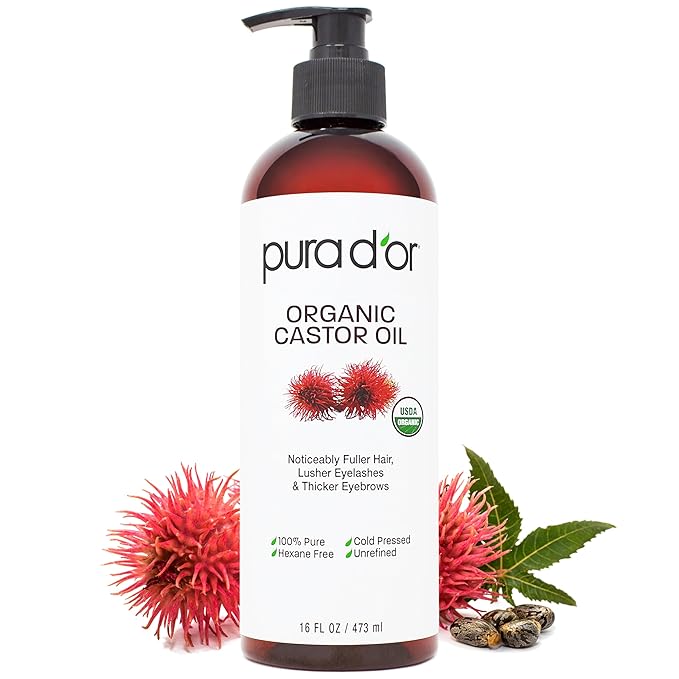 PURA D'OR ORGANIC Castor Oil (16 Oz) Pure Cold-Pressed Hexane-Free USDA Certified