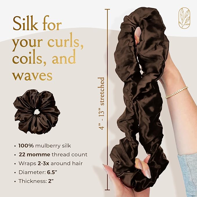Curlfriend Oversized Mulberry Silk Scrunchies for Women, XL, Espresso