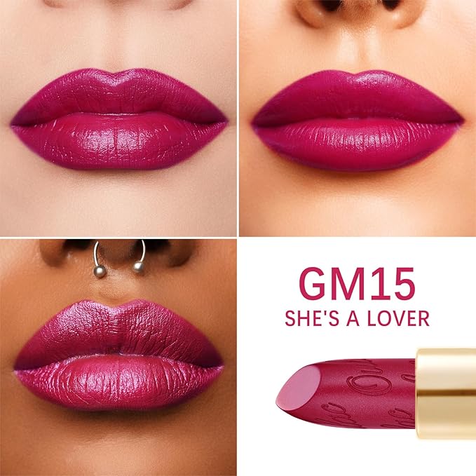Oulac Matte Magenta Lipstick with Glow Metallic Finish - Vegan Lipstick for Women, Creamy Texture, Hydrating Clean Beauty Formula, High-End Magnetic Hook Design, GM15 She's A Lover