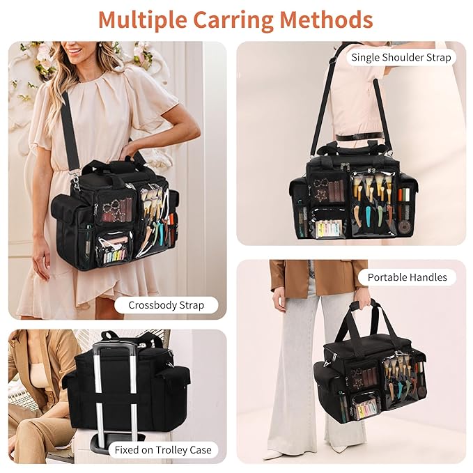 onemoky Large Hairstylist Traveling Bag, Hair Tool Organizer with Removeable Dividers, Hairdresser Hair Tools Travel Bag with Multi Pockets, Professional Makeup Artist Bag with Shoulder Strap