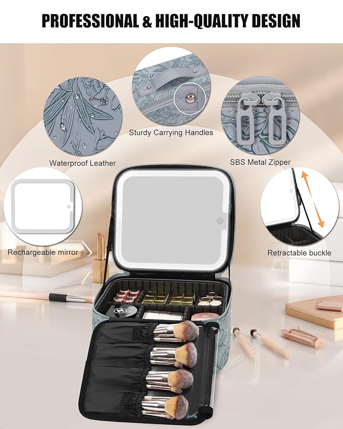Relavel Travel Makeup Bag With LED Mirror for Women, Butterfly