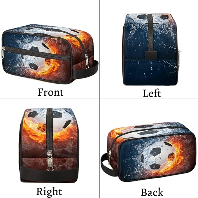 Bardic Fire Soccer Ball Portable Travel Toiletry Bag, Ice Fire Football Dopp Kit Cosmetic Organizer Makeup Bag Shower Shaving Bag for Men Women