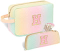 Sernaxi Personalized Initial Makeup Bag Waterproof Leather Cosmetic Bag Travel Toiletry Bag, Valentine’s Day Gift Makeup Organizer Case & Makeup Pouch for Women Teen Girls Mom Girlfriend Wife
