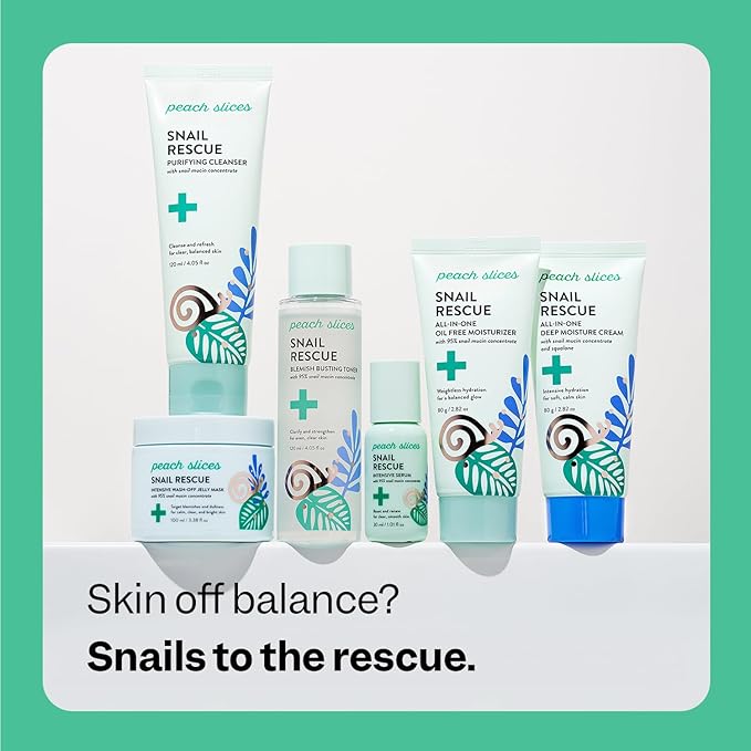 Peach Slices - Snail Rescue All-in-One Deep Moisture Cream (2.82 oz) - Snail Mucin - Intensive Hydration, Soft Skin - Squalane, Hyaluronic Acid & Cica - Clean, Cruelty Free, Korean Skin Care & Beauty