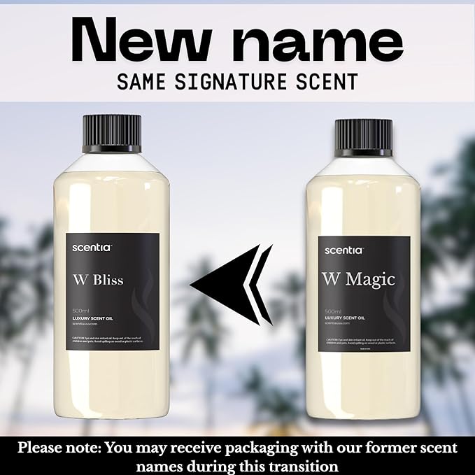 Scentia W Bliss (W Magic) Diffuser Oil for HVAC Scent Machine – Hotel Fragrance Inspired by W Hotel – 500 mL – Bergamot, Lemongrass & Jasmine Oil for Commercial & Cold Air Diffusers, Made in USA