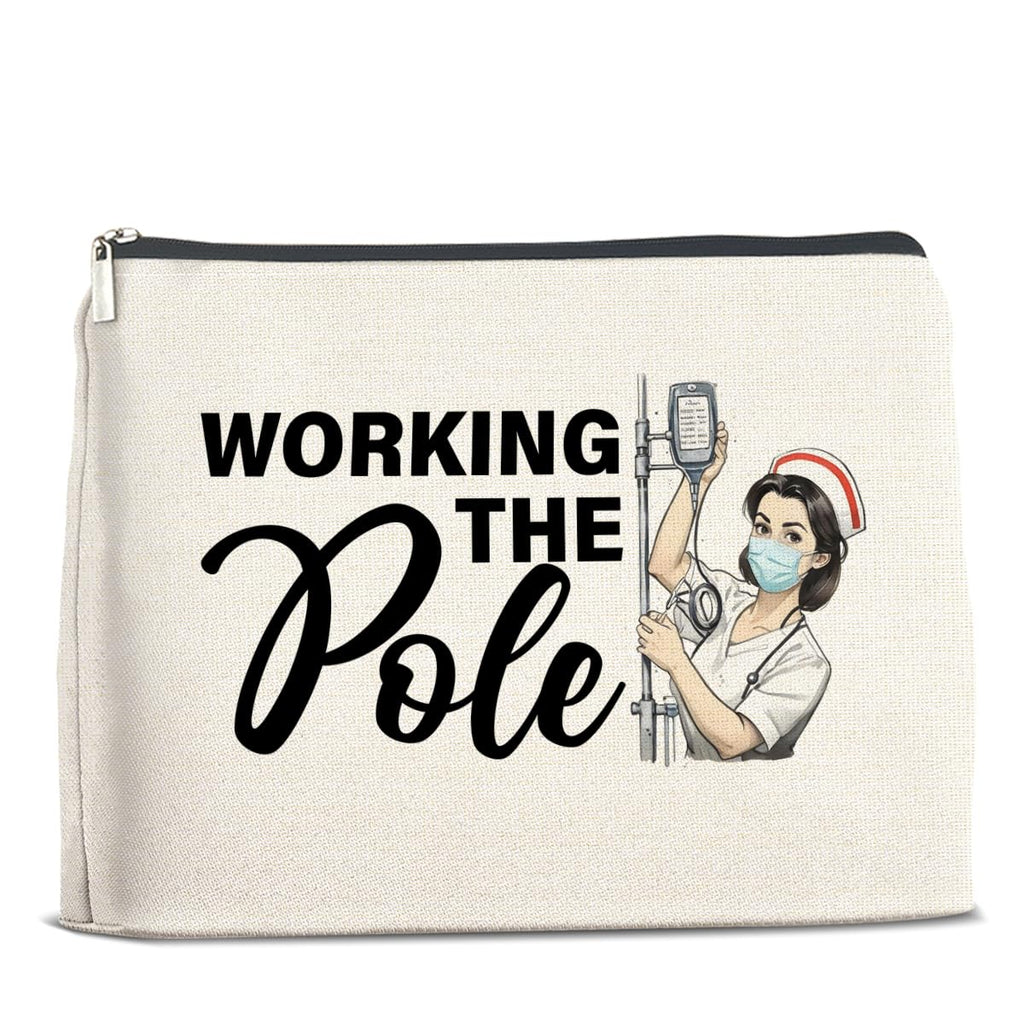 Nurse Gifts Makeup Bag, Funny Nurse ICU Nurse ER Nurse RN Appreciation Gifts, Nurse Graduation Gifts, Working The Pole Nurse Zipper Makeup Pouch