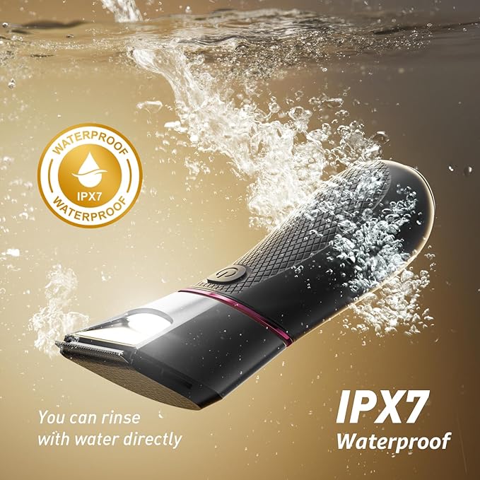 LGTGH Rechargeable Body Trimmer for Men: Pubic Hair Trimmer with Mirror & LED, IPX7 Waterproof Electric Shaver for Pubic Hair, Ceramic Blades, 90-Min Battery, Travel Lock - Reddish Brown