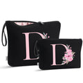 Vavabox A-Z Personalized Makeup Bag, Birthday Gifts for Women Mom, Gifts for Best Friend, Bride Bridesmaid Cosmetic bag (D, 04-Black Set)