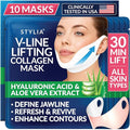 Stylia V Line Lifting Collagen Mask - Lift, Firm & Contour Jawline - Tightening Double Chin Strap with Hyaluronic Acid & Aloe - Neck Tightening and Lifting Mask - Jawline Shaper Face Lift Tape (10PC)