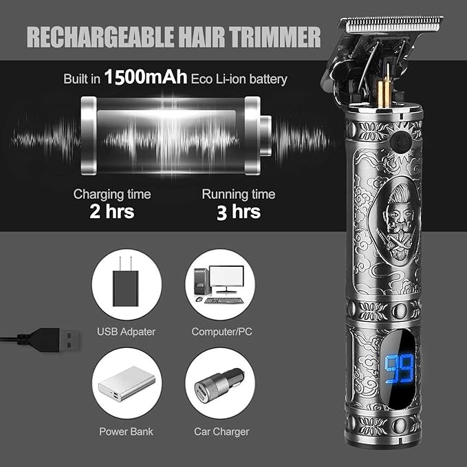 Zero Gapped Trimmer Hair Clippers - Professional Electric Hair Trimmer Beard Trimmer, Waterproof Cordless Trimmer for Men Close Cutting T-Blade Trimmer for Barbers Detail Beard Shaver (Gray Knight)