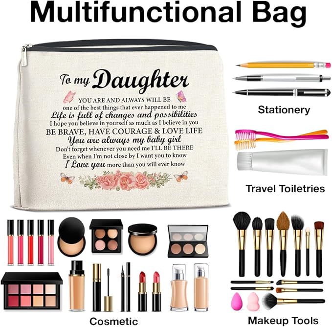 UPNEGE Daughter Gifts Makeup Bag, Gifts for Daughter Floral Cosmetic Bag Zipper Makeup Pouch Gift for Christmas Birthday Graduation
