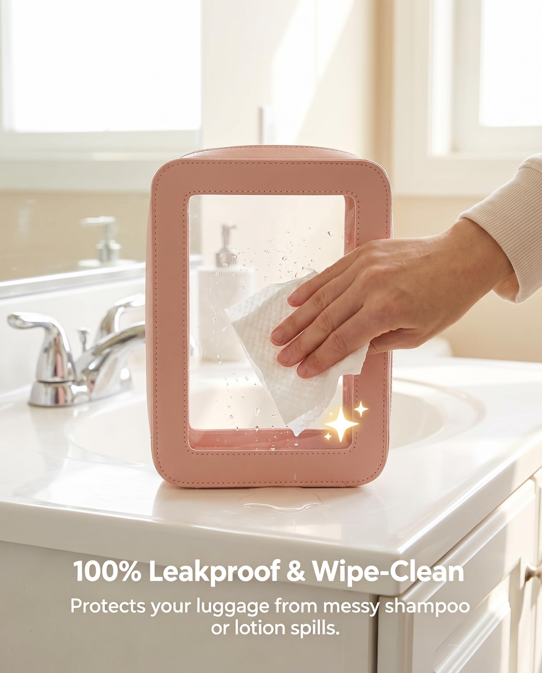 LETGO Clear Makeup Bag, TSA Approved Toiletry Organizer With Zipper, Fit Carry-on Travel Essentials, Cosmetic Bag for Women Men (O-Pink)