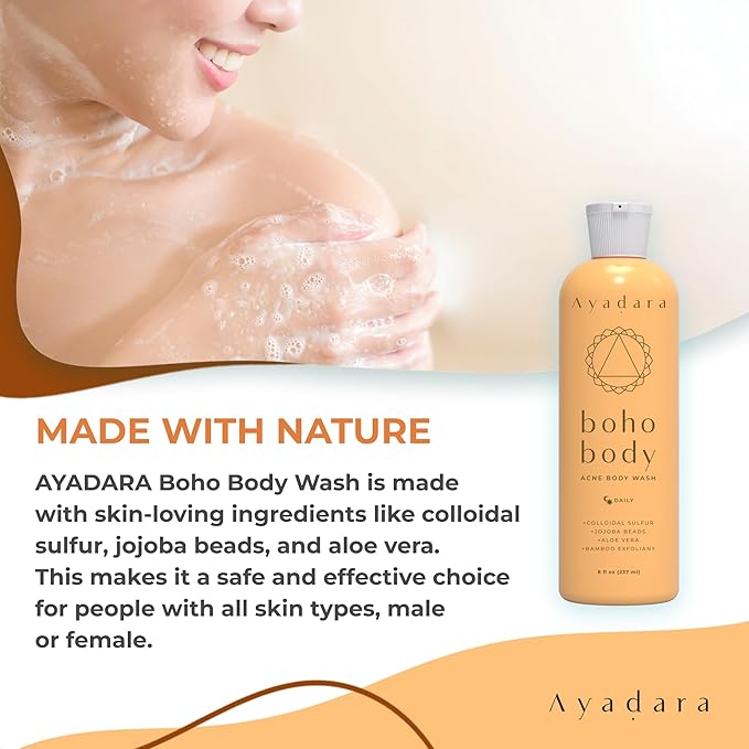 AYADARA Boho Body Acne Body Wash, 8oz, Back Acne, Body Wash With Hydrating Aloe Vera that Hydrates Skin, Wash for Sensitive Skin Men and Women, 50+ Uses