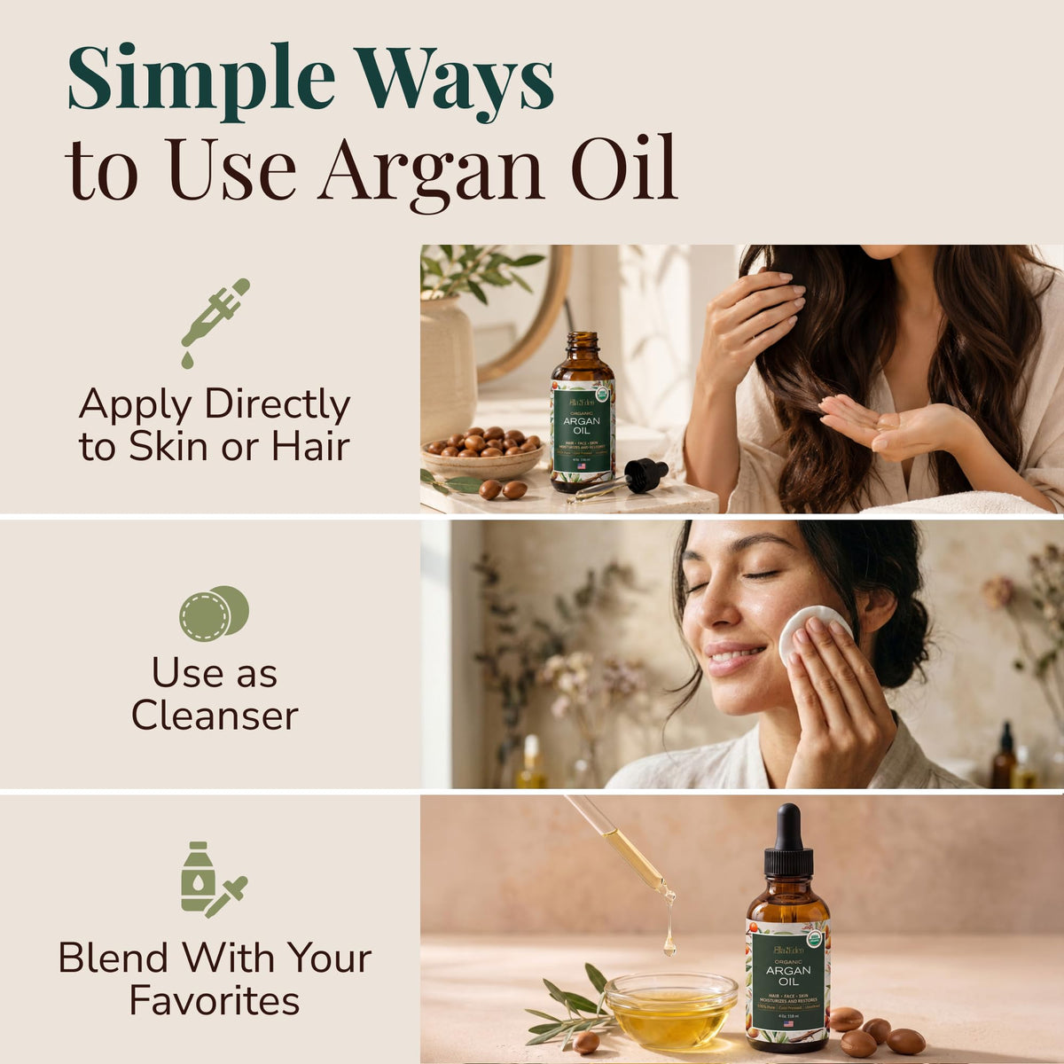 Organic Argan Oil for Hair, Face & Skin, 100% Pure USDA Certified 4 Oz