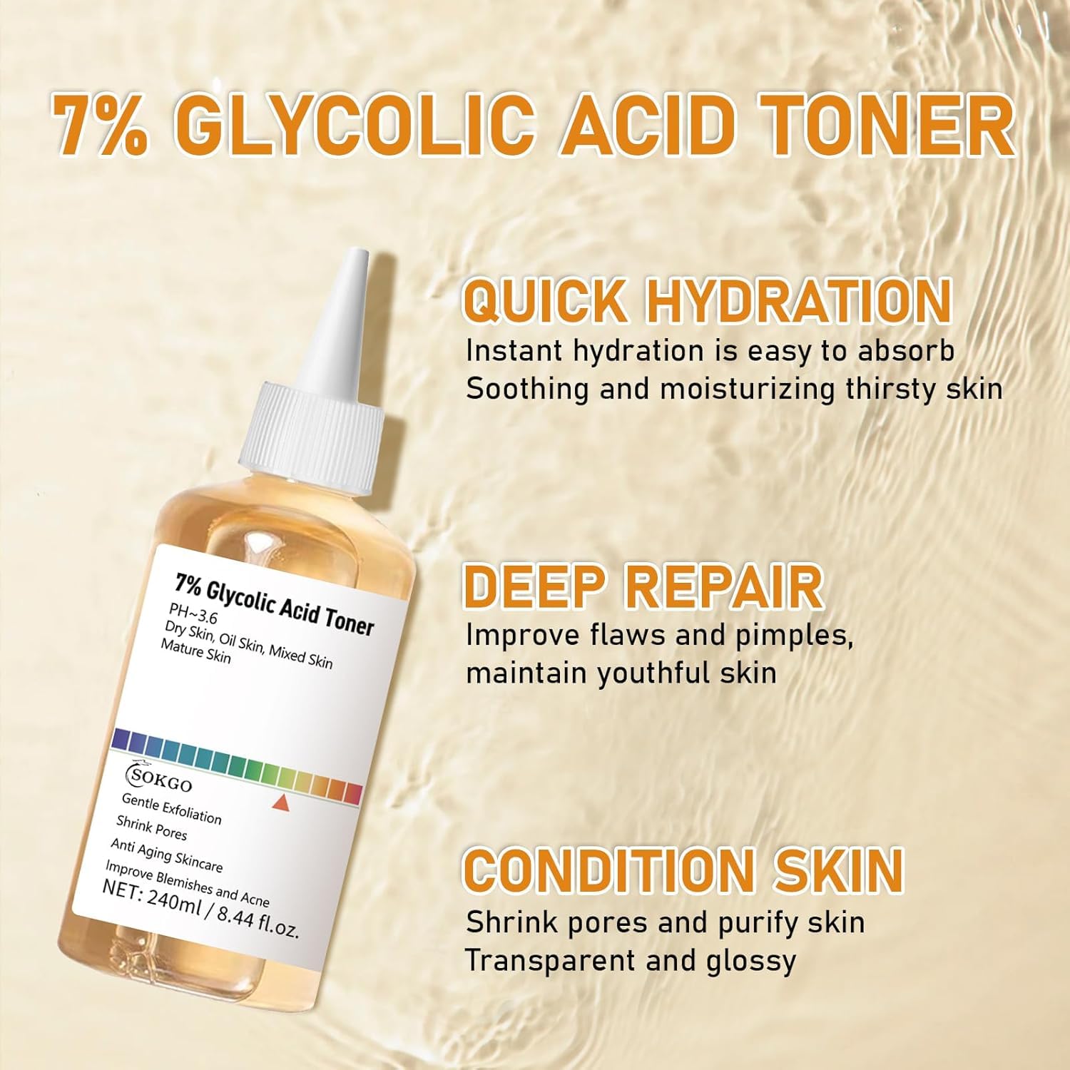7% Glycolic Acid Exfoliating Toner, Exfoliating Facial Toner, Pore Minimizing Toner, Smooth Skin, Even Tone, Hydrating Formula