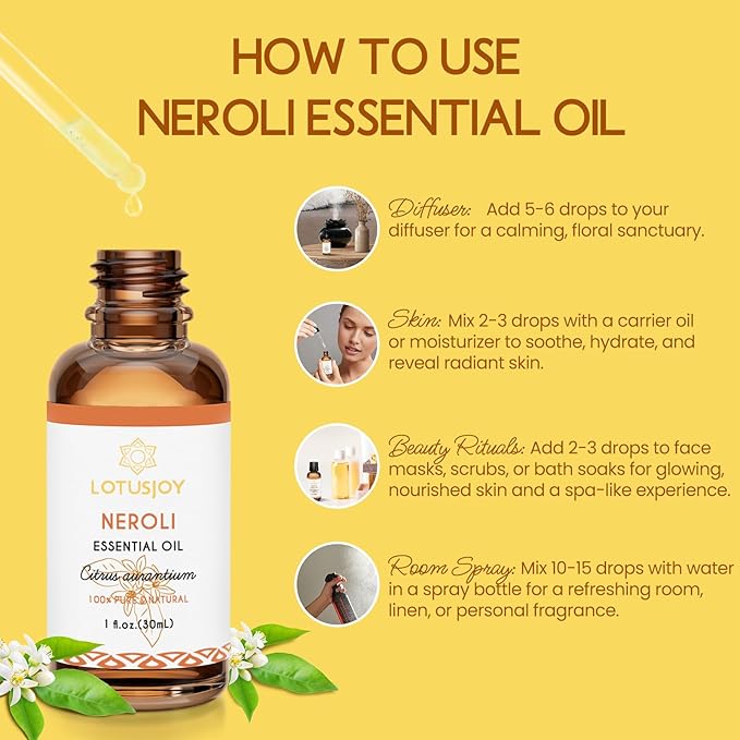 LOTUSJOY Neroli Essential Oil for Skin Diffuser Room Spray, 1 Oz