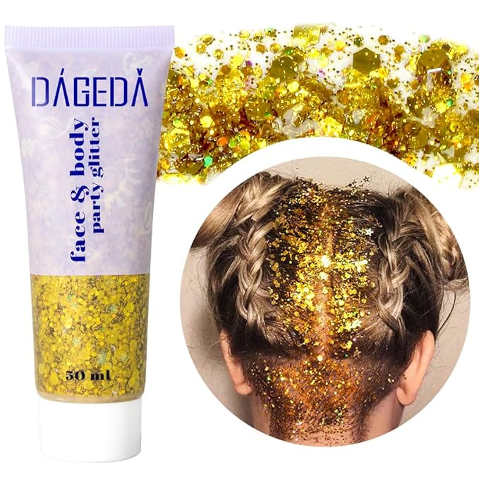 DAGEDA Gold Body Glitter Gel, Sparkly Hair Face Glitter Makeup Accessories