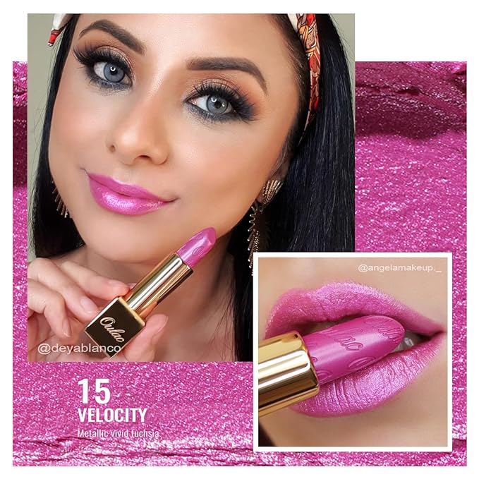 Oulac Hot Pink Lipstick Set 2PCS - Included Metallic Fuchsia Lipstick and Shimmer Pink Liptsick, Vegan Lightweight Hydrating Formula, 15+D02