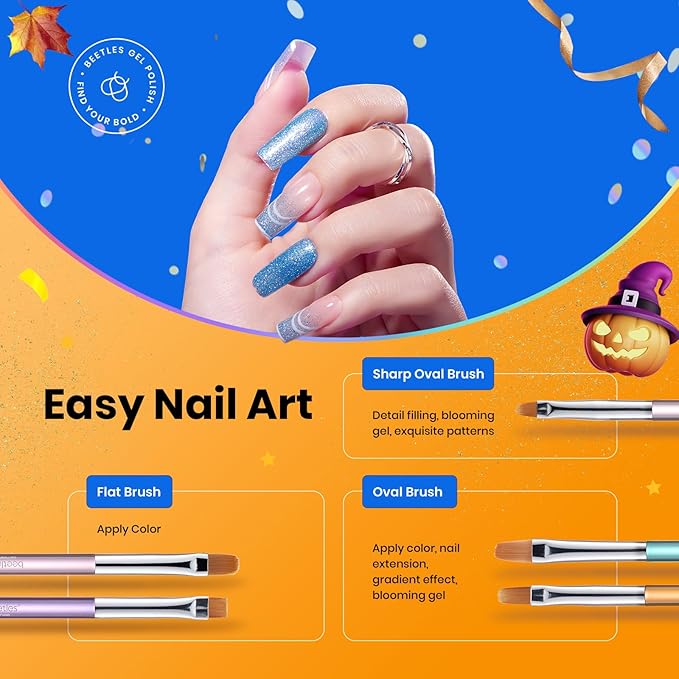 Beetles Gel Nail Art Brushes, 6 Pcs Double-Ended Fingernail Art Design Pens