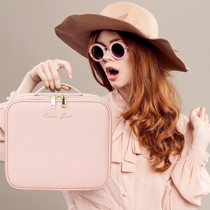 Makeup Travel Train Case with Mirror LED Light Portable Cosmetic Bag