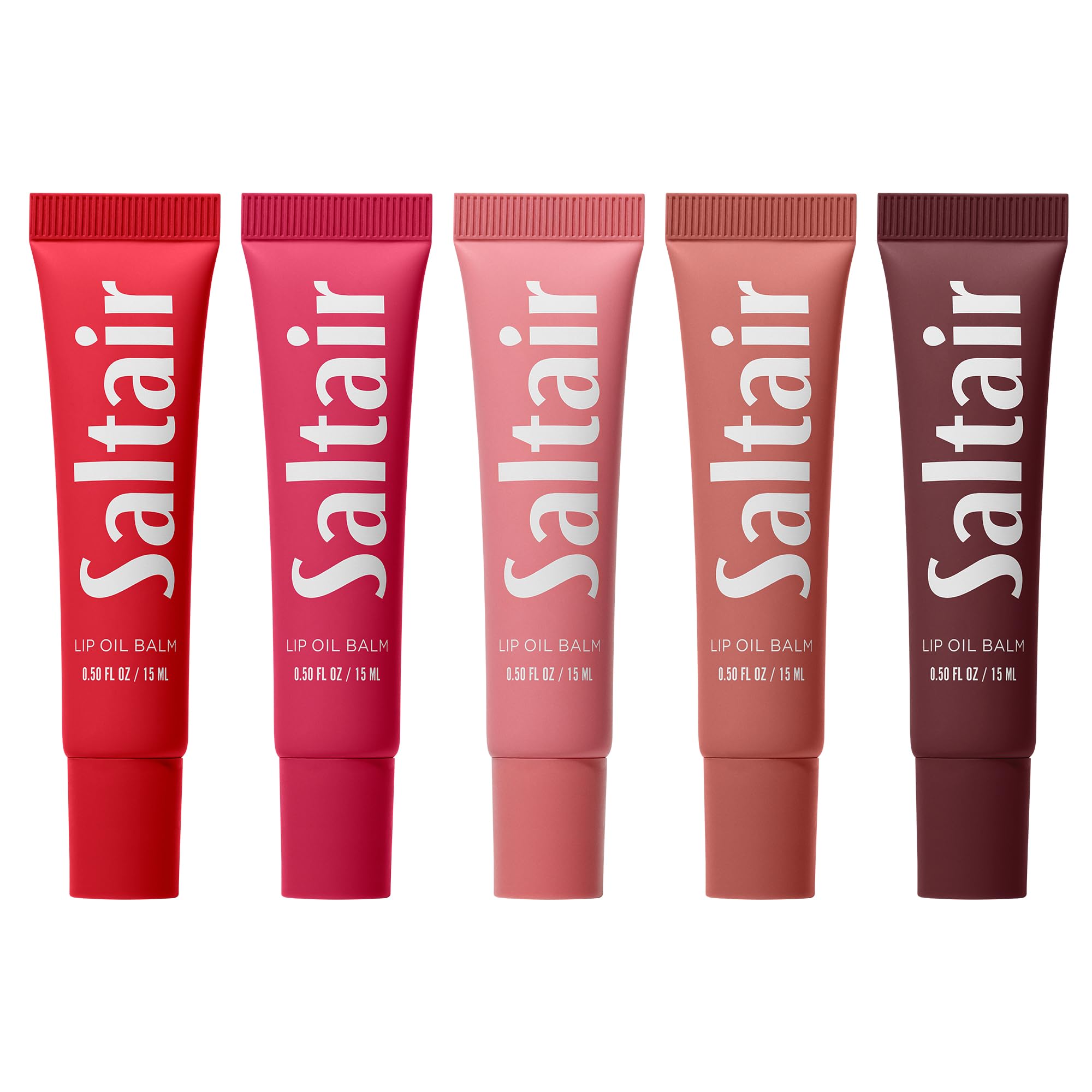 Saltair Hydrating Lip Oil Balm, Clear and Tinted Lip Gloss, Everyday Shades 5-Pack. Moisturizing Vegan Conditioning for Dry Cracked Lips with Glossy High-Shine Finish. Coconut Vanilla Flavor