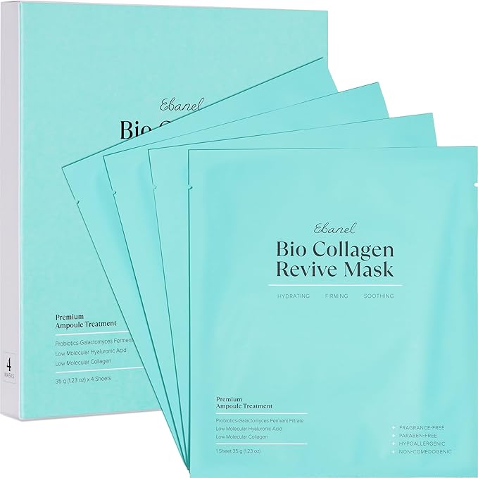 Ebanel Bio Collagen Face Mask, 4-Pack Hydrating Overnight Korean Sheet Mask