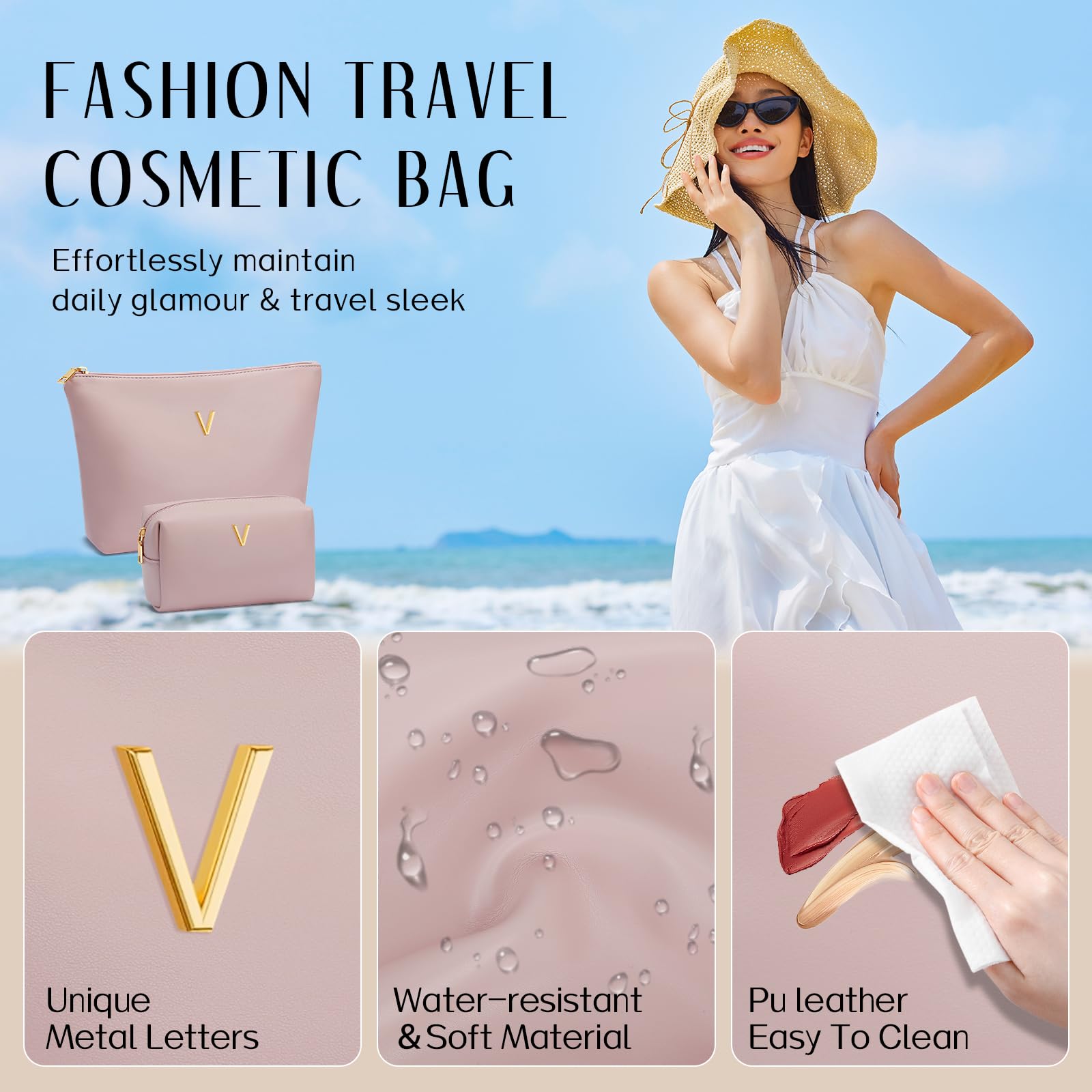 CLOUDWINGS Gifts for Women Girls Personalized Initial Travel Makeup Bag
