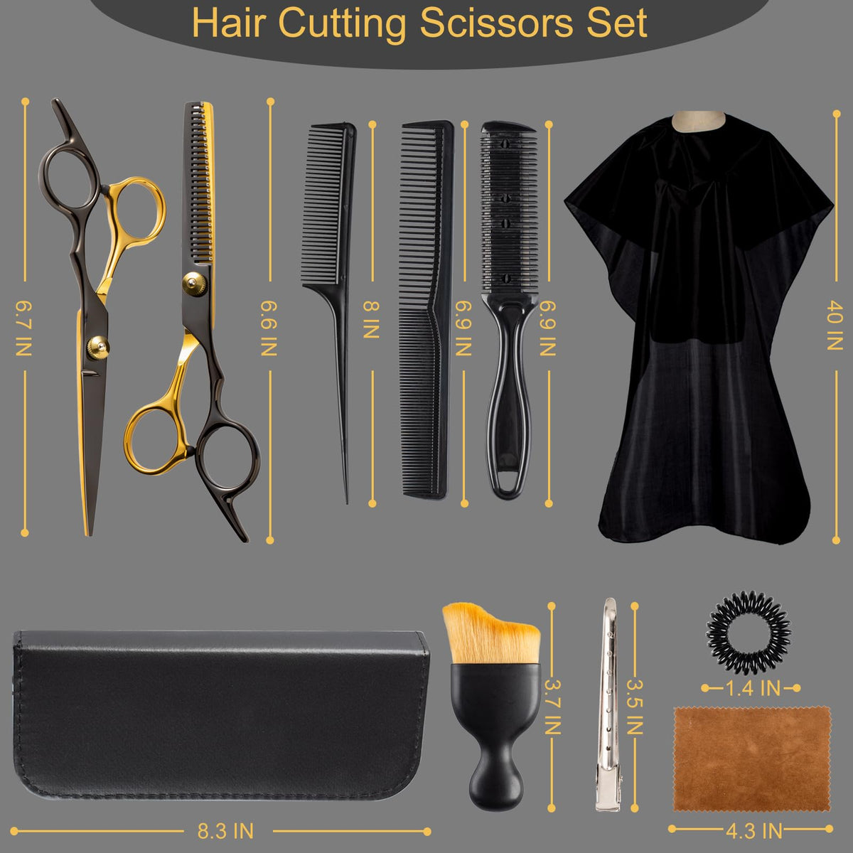 15 pcs Hair Cutting Scissors Professional, Thinning Shears for Hair Cutting, Black Gold Stainless Steel Barber Scissors, Lengnoyp Haircut Scissors Hair Cutting Kit for Women, Men