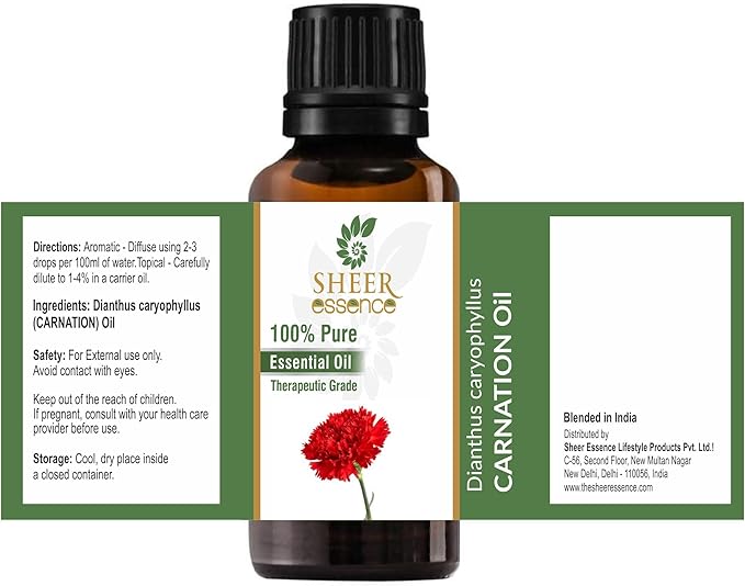 Sheer Essence Essential Oils 4oz - 100% Pure and Natural - Therapeutic Grade Oil - Huge 4 Fluid Ounces Bottle with Premium Glass Dropper (Carnation Oil)