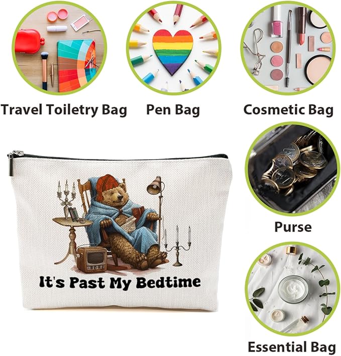 BQXH Book Lovers Gifts Makeup Bag, Funny Sleeping Bear Cosmetic Bag, Reading Travel Organizer Zipper Pouch Bookworm Book Club Bookish Gifts for Readers Women Girls Teacher Coworker Best Friend