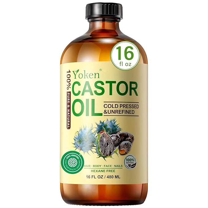 Yoken EWG Organic Castor Oil 16oz Cold Pressed Hexane Free for Hair Skin