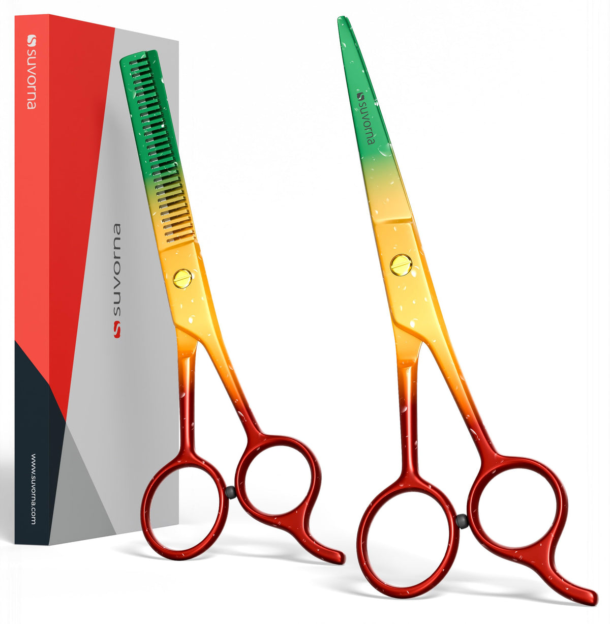 Suvorna 5.5" Professional Hair Cutting Scissors & Thinning Scissors Set - Barber Scissors, Hair Shears for Hair Cutting, Hair Scissors Professional, Texturizing Scissors - 420C Stainless Steel (2 Pcs)
