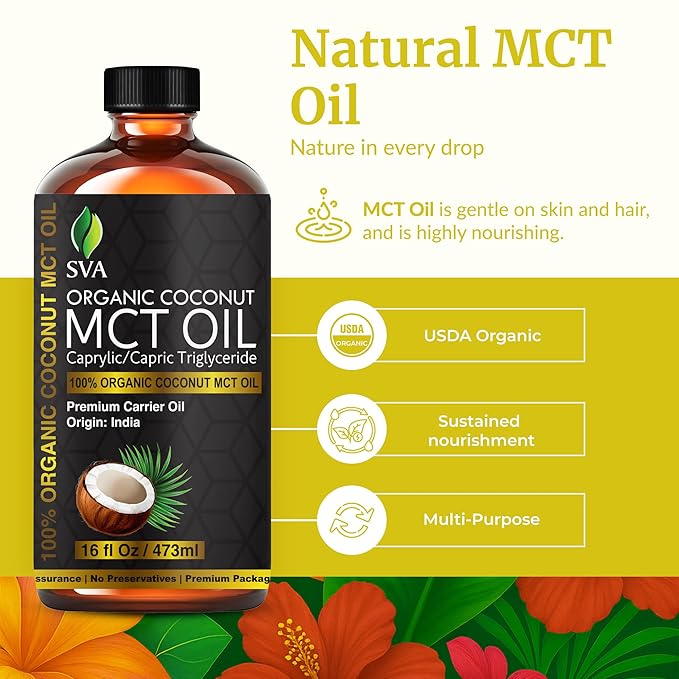 SVA Organic MCT Carrier Oil, Huge Bottle, Large Size, 16 Oz (473 ml)