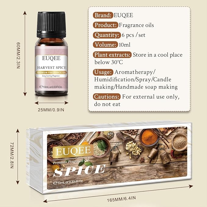 EUQEE 6PCS Spice Autumn Fragrance Oil Set, Scented Oils for Candle Making