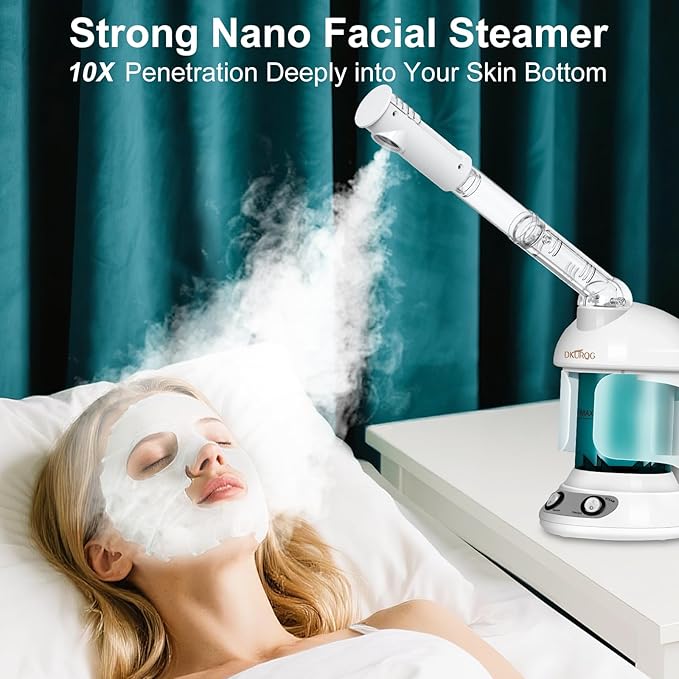 DKURQG Facial Steamer with Extendable 360° Rotating Arm (Blue)