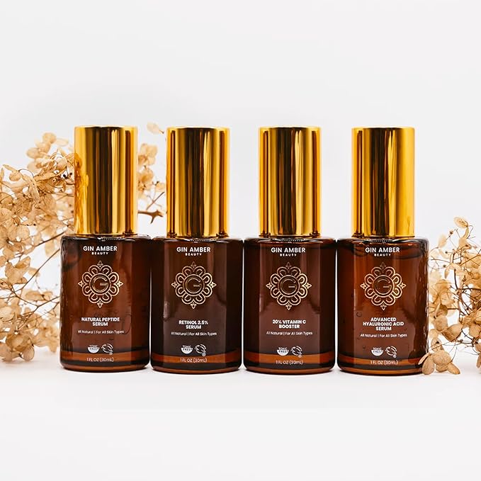 Gin Amber Beauty Vitamin C, Hyaluronic, Peptide & Niacinamide Serums 4 Pack